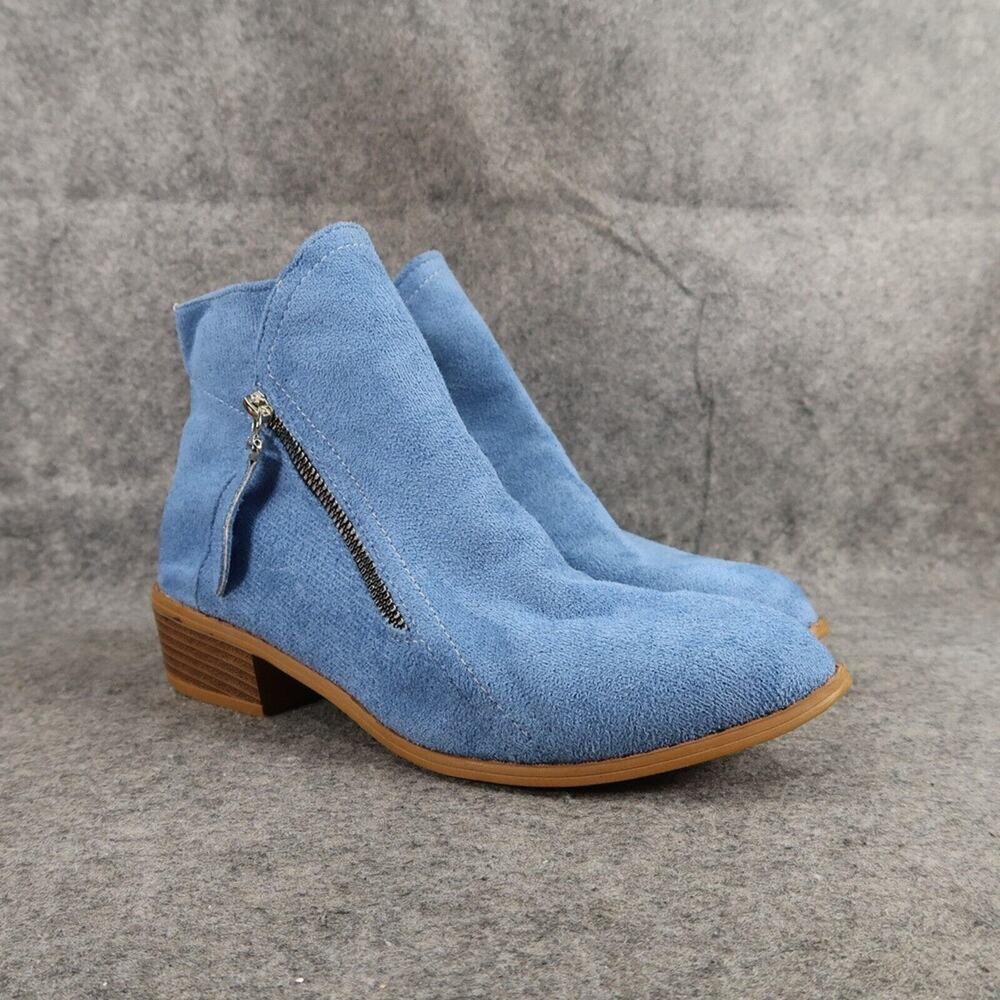 Fashion Boot Womens 38 Shoes Ankle Bootie Blue Zip Block Heel Casual Solid Color